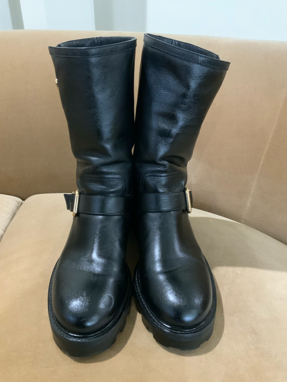 Jimmy Choo Biker Textured Leather Boots sz 39